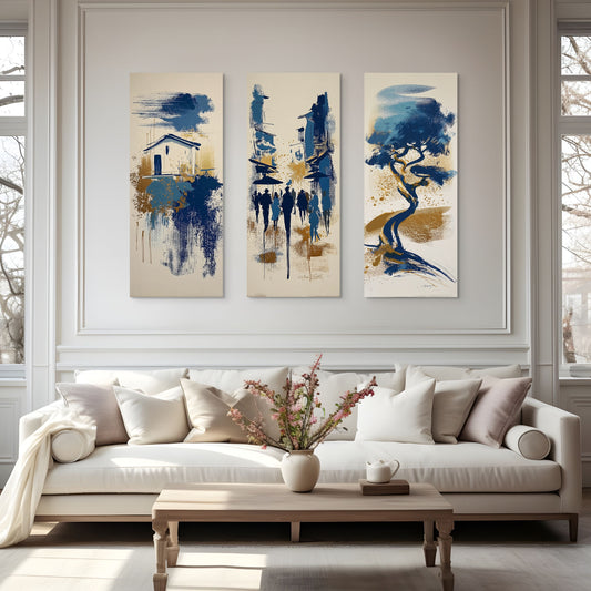 Σετ Τρίπτυχος Πίνακας Village Lent